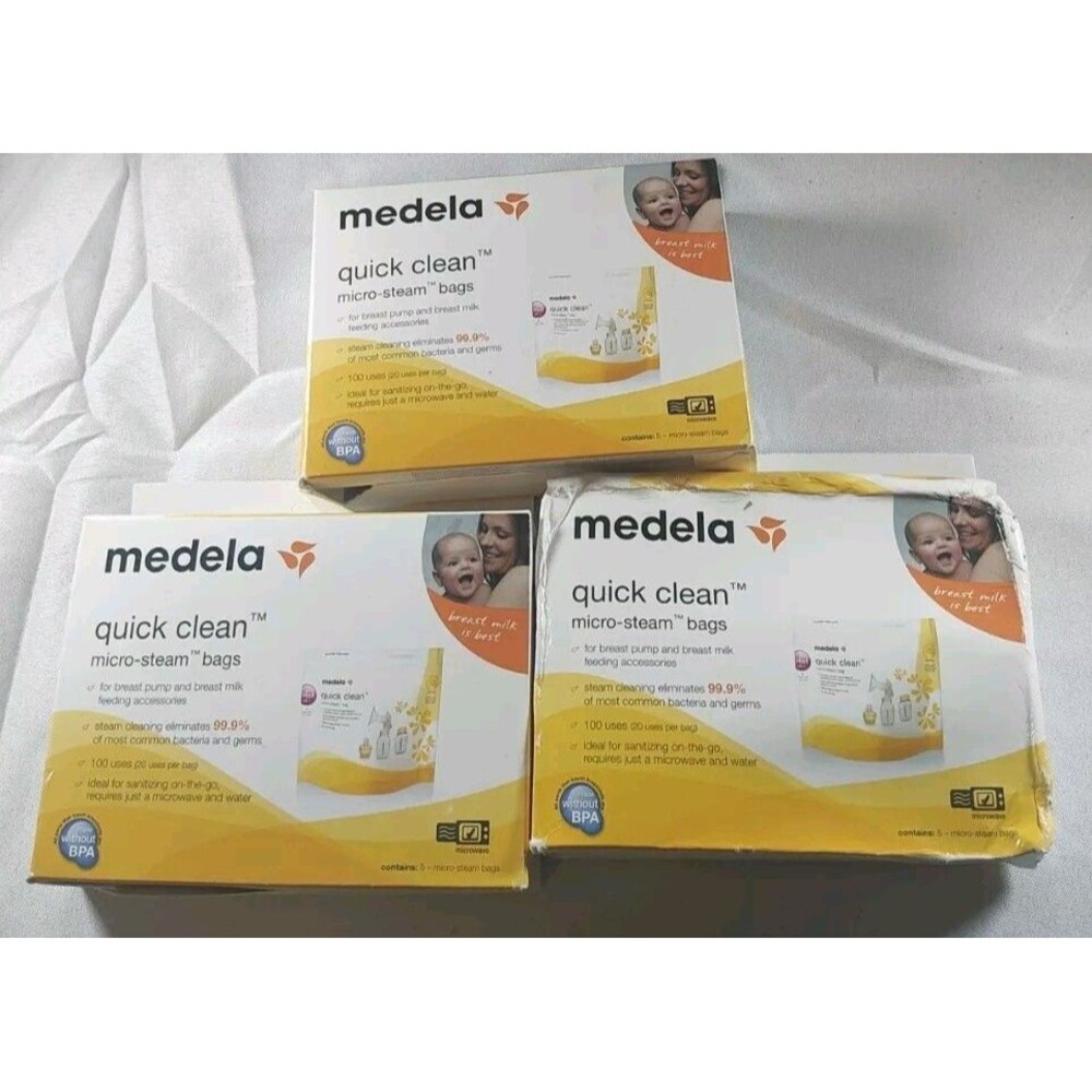 3 Pack MEDELA QUICK CLEANS MICRO STEAM BAGS 5 BAGS/BOX 20 Uses Per bag 100 Uses